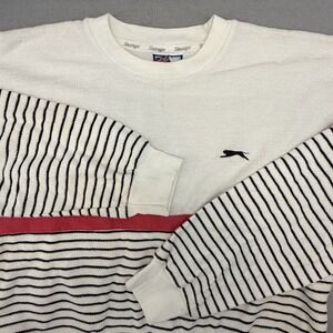 Vintage Slazenger Sweatshirt XL White Striped Retro 80s 90s Terry Cloth Crewneck